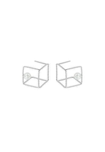 ZITIQUE silver Women's Twist Hollowed Cube Earrings - Silver 7E743AC9B0B2BBGS_1