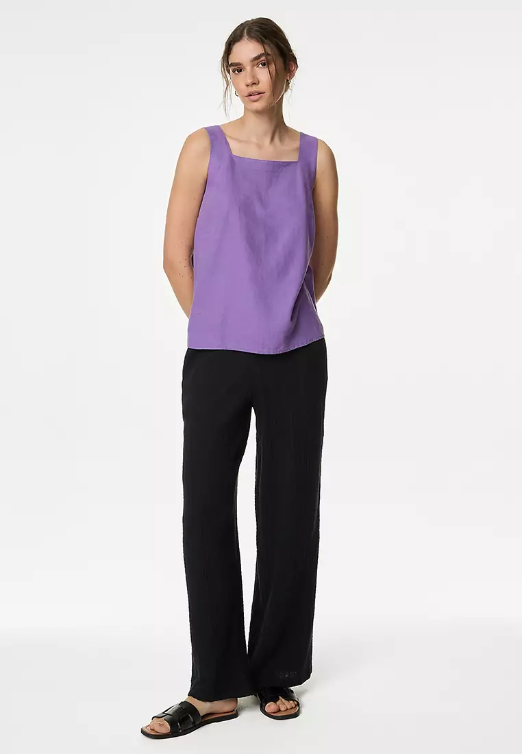 Linen Rich Square Neck Tank Top