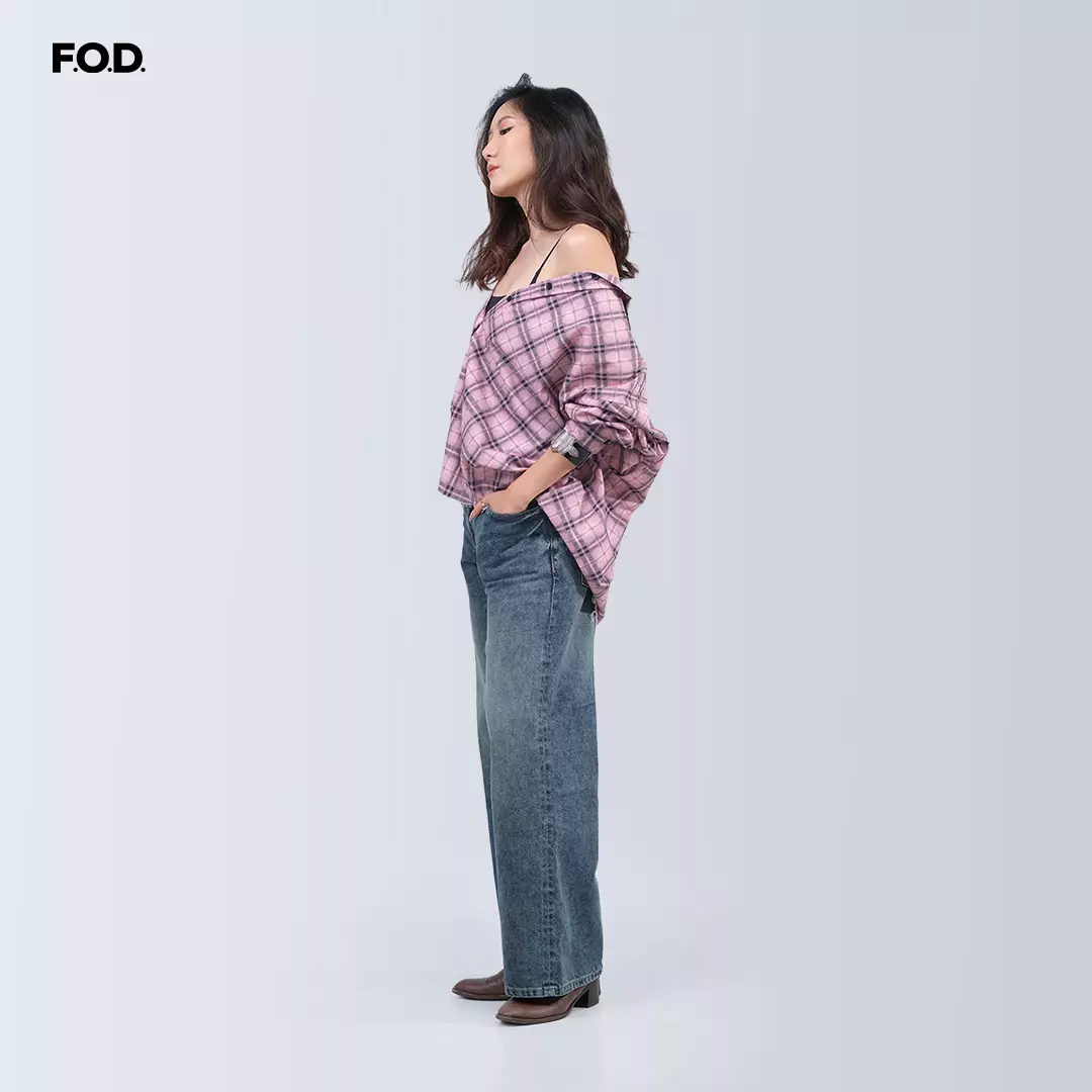 Kemeja Wanita Jenny Pink Black