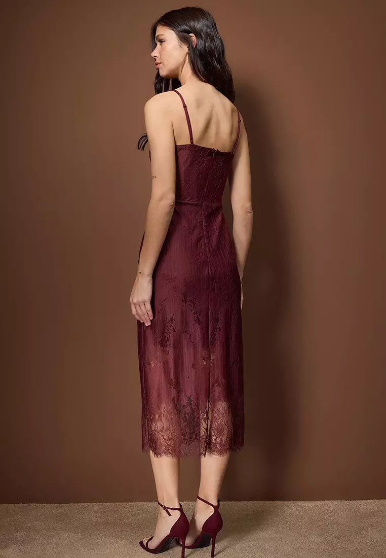 Plum Bodycon Lace Midi Lined Cocktail Dress Tpraw26El98