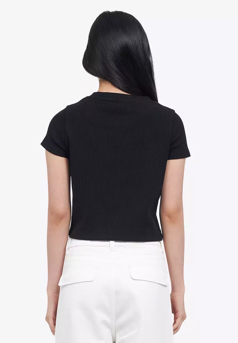 Waffle Knit Printed Crop Tee