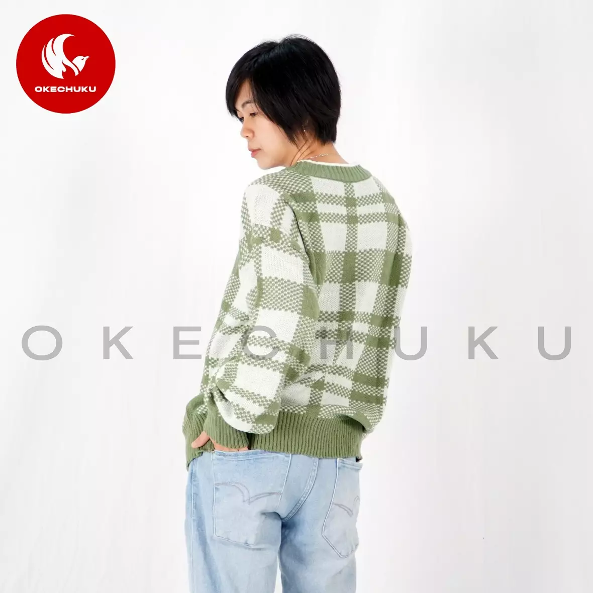  KINAN Knit Sweater Rajut Unisex V Neck Sweater Pria Wanita - Mint