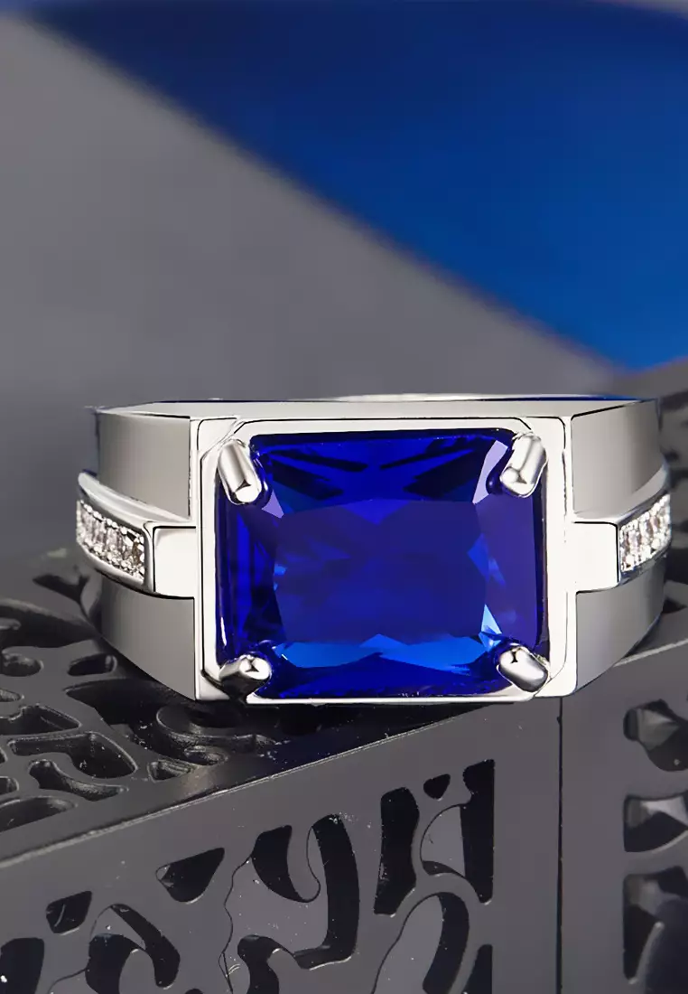 Cincin Pria Sapphire Embed Simple Elegant Adjustable Ring lovers Gift kekasih Hadiah Aksesoris Perhiasan Cantik Mewah