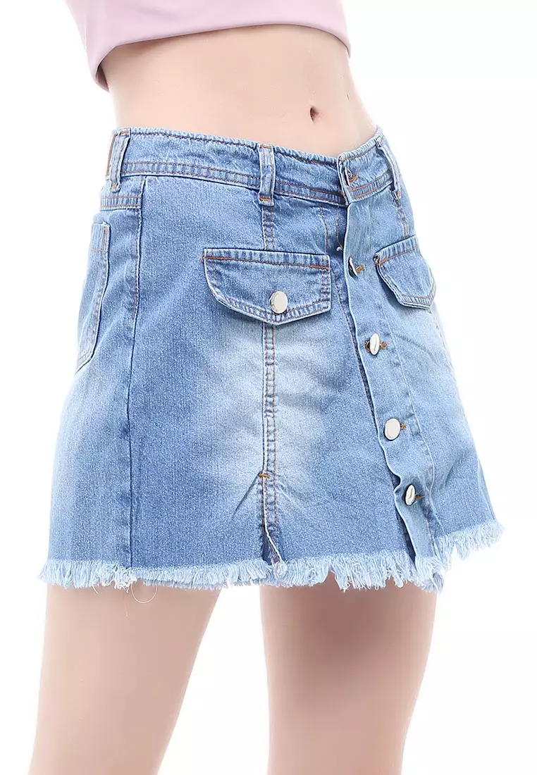 Madoc Short Skirt Pants Rok Celana Pendek Kasual Wanita Stylish Material Denim ORIGINAL - Blue