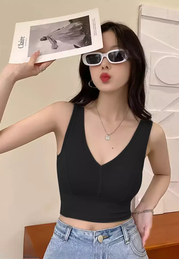 Premium Summer Seamless Plus Size Bralette Top in Black