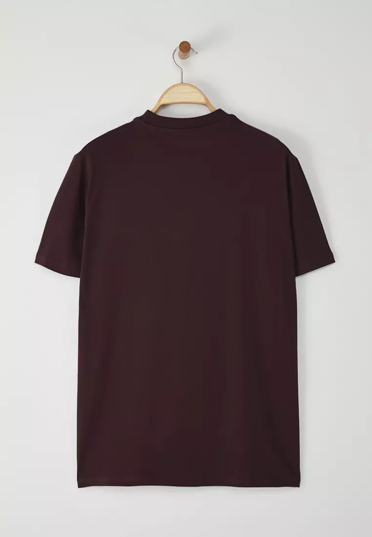 Dark Brown Regular Cut Wolf Embroidered 100% T-Shirt TMNSS24TS00056