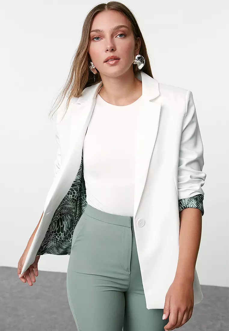 Regular Lined Detailed Woven Blazer Jacket