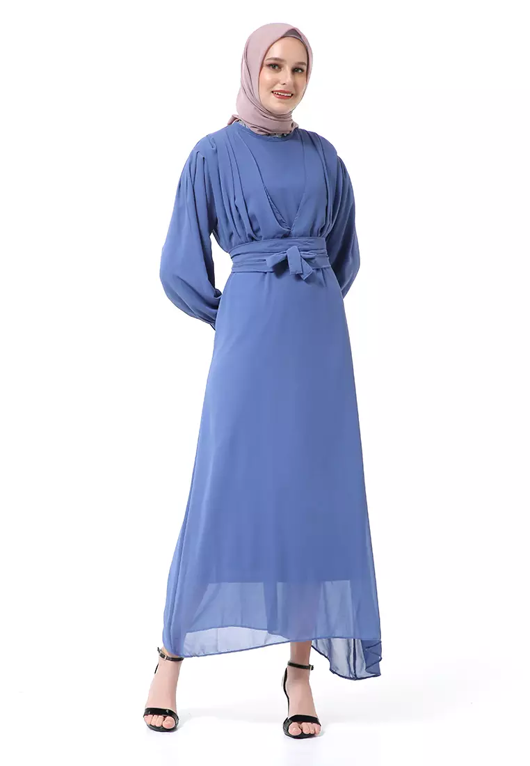 Alika Gamis Dress Long Sleeve Wanita Muslimah High Quality Premium - Blue