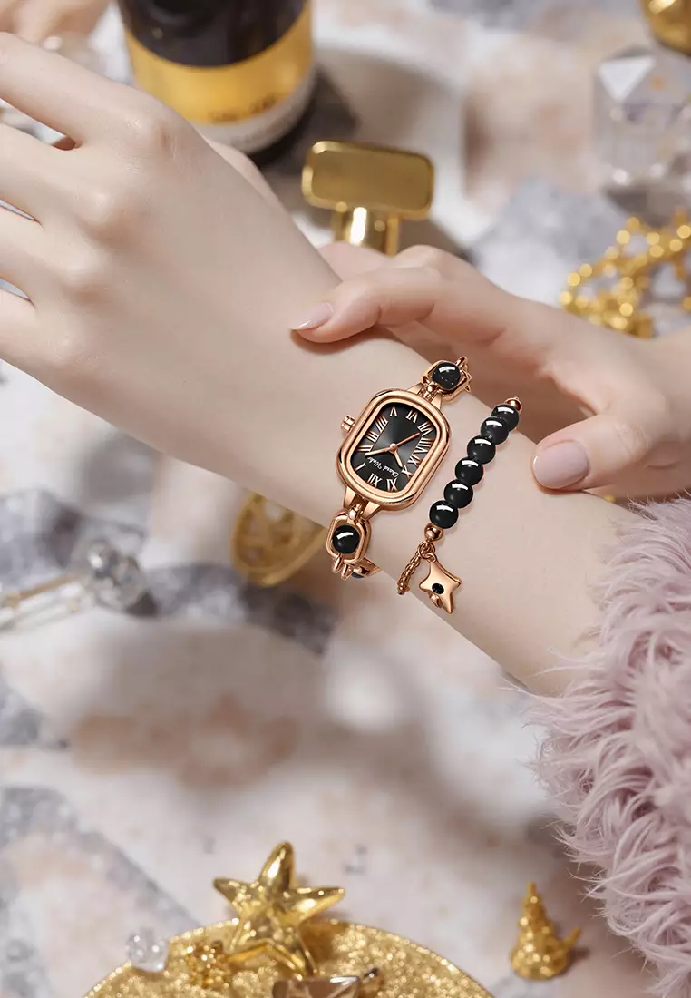 Jam Tangan Wanita Gelang Original Korea Elegan Anti Air Jam Tangan Cewek black