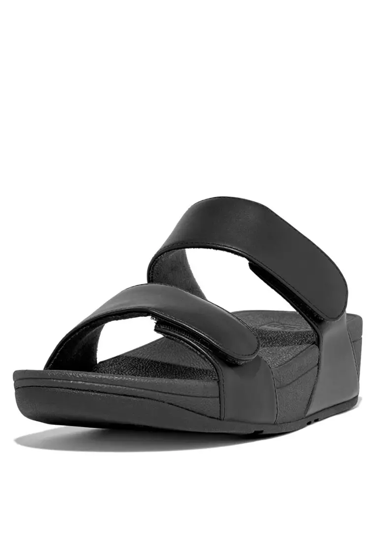 LULU Women's Adjustable Leather Slides - All Black (FV6-090)