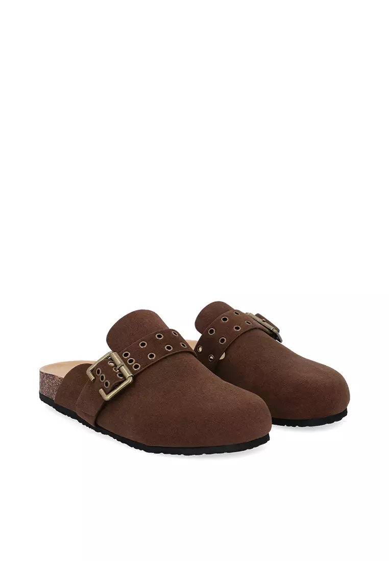 Dark Brown Meadow Buckled Mules