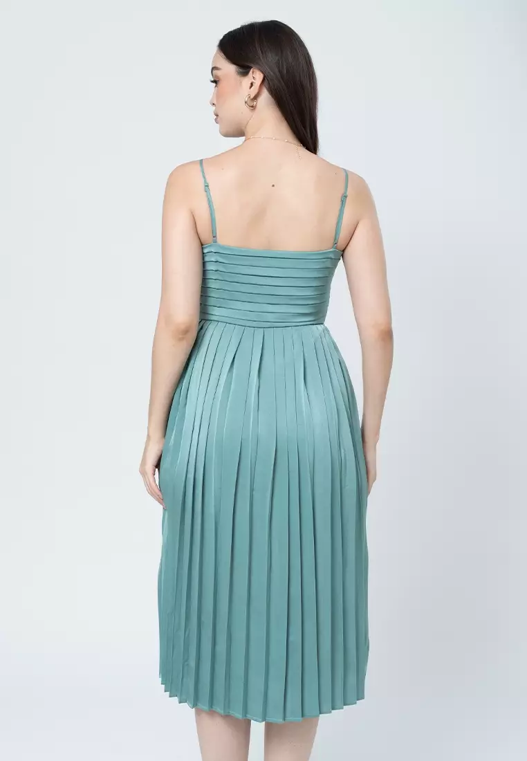 Tania Sleeveless Satin Pleated Dress