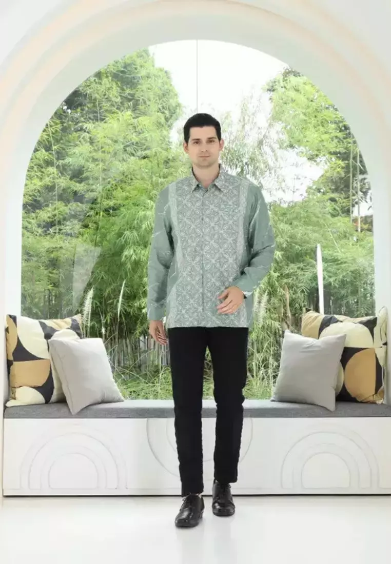 Rinjanie Batik - Batik Abstrak Kombinasi Green Tea - Kemeja Batik Lengan Panjang - Kemeja Pria - Kemeja Pria Modern - KRJI - GT