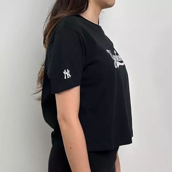 Kaos MLB YANKEES SIGNATURE WHITE BLACK CROP 100% ORIGINAL