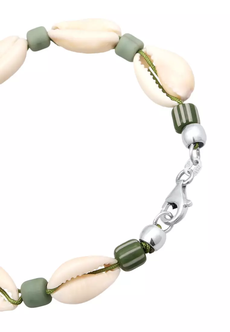 EXCLUSIVE Gelang Perhiasan Perak 925 Pria Surfer Style Festival with Kauri Shells Green