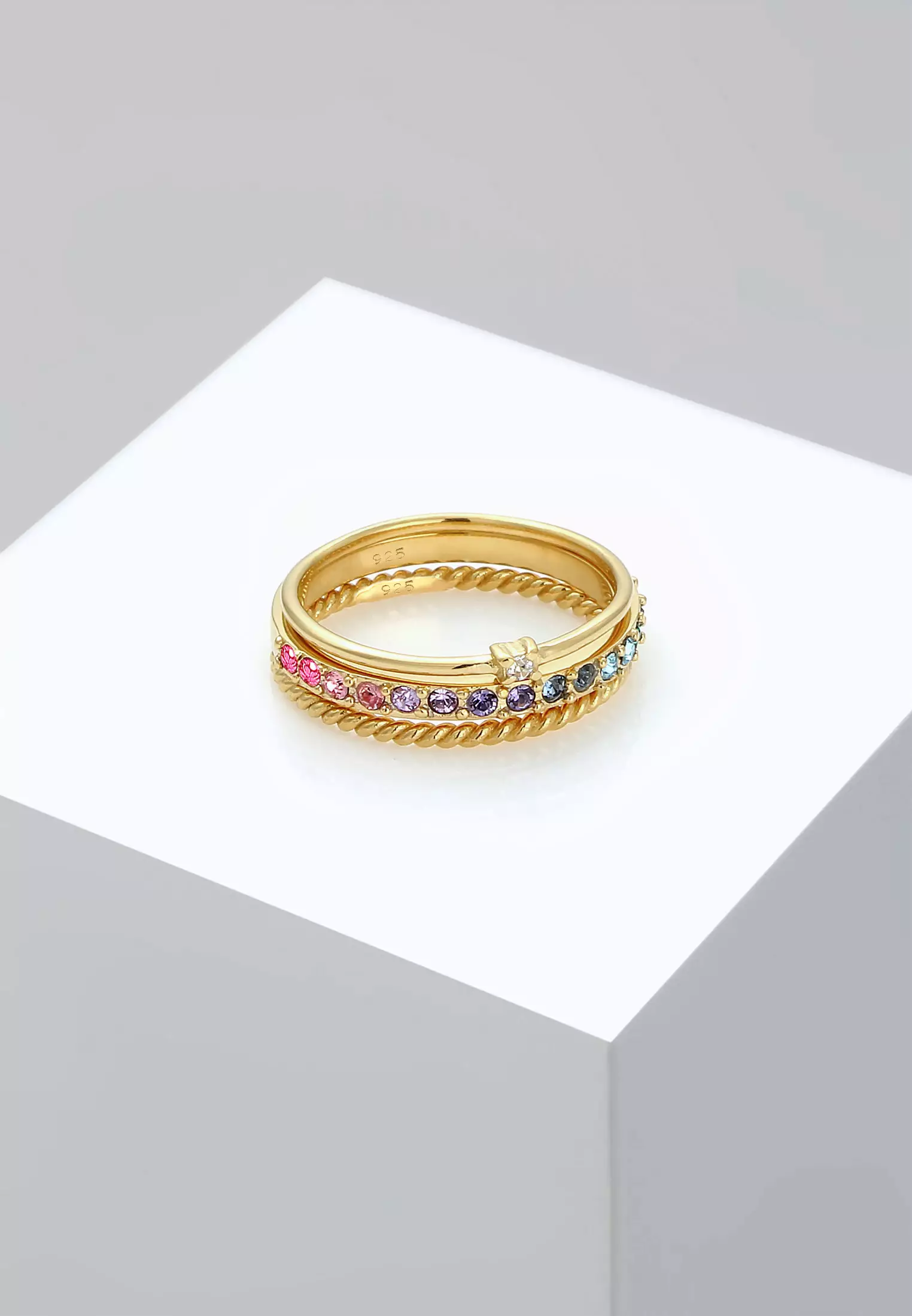 Ring Set Multi-Colour Crystals Gold Plated