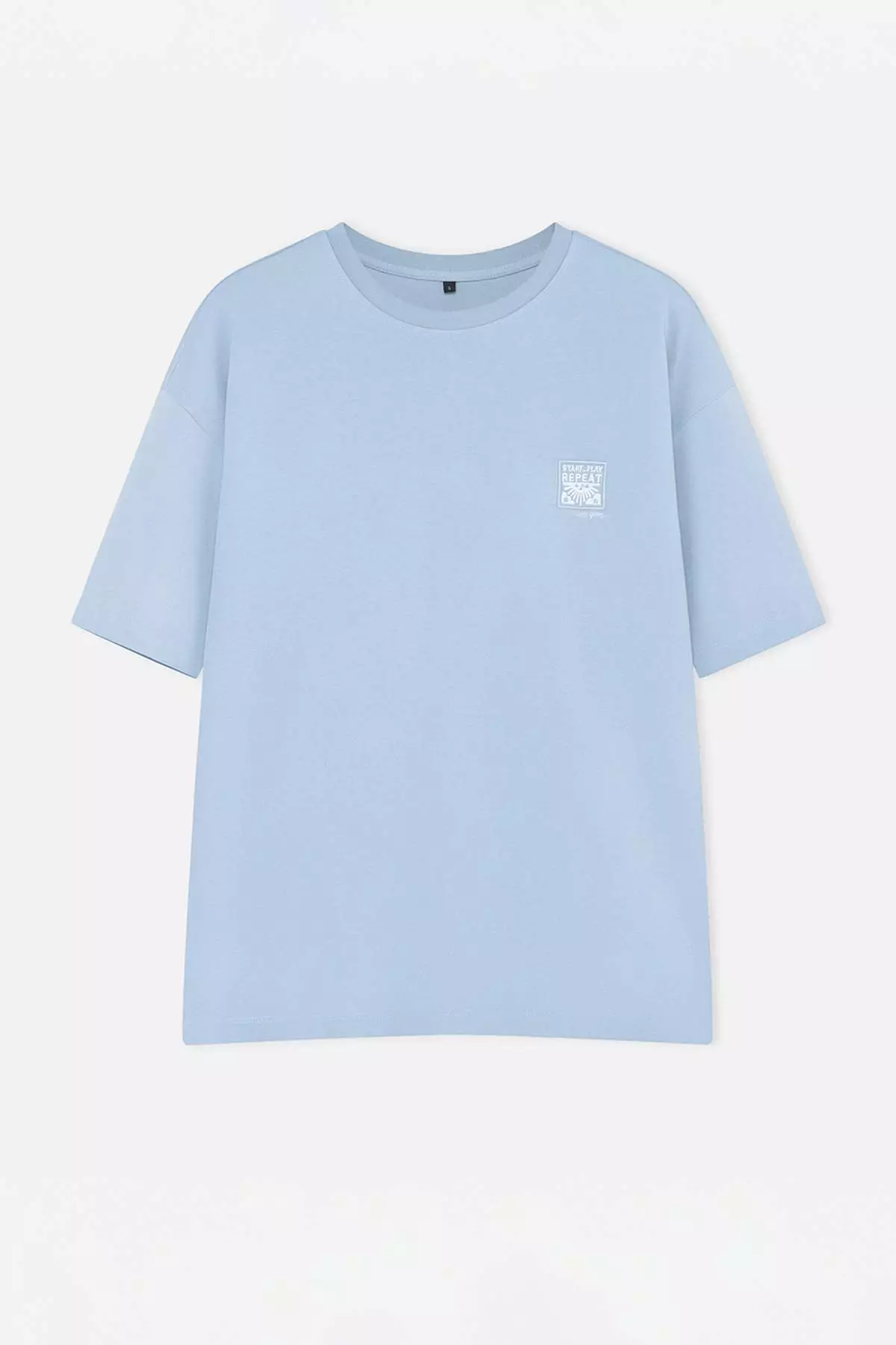 Light Blue Oversize/Wide Cut Embroidered 100% Cotton T-Shirt Tmnss26Ts00024