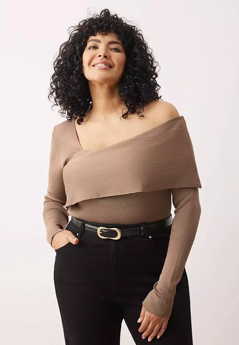 Mink Asymmetric Collar Body Hugging Slim Knitwear Sweater Tbbaw24An00018