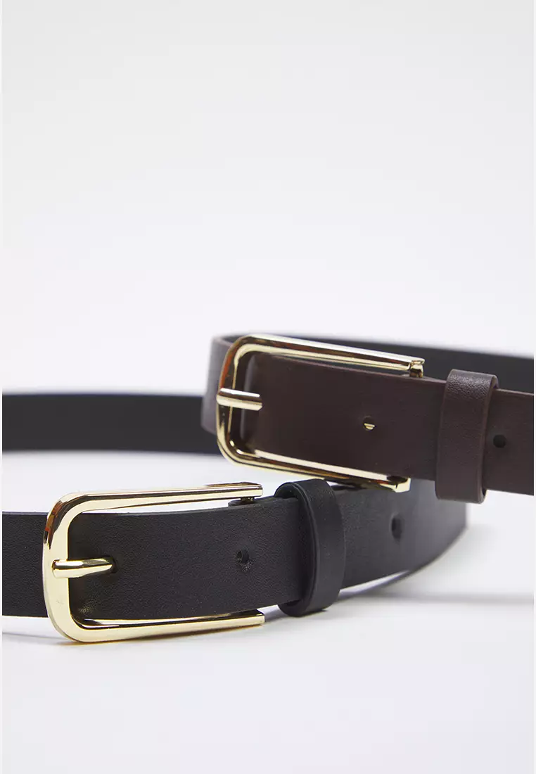 Black-Brown 2-Pack Leather Look Belt