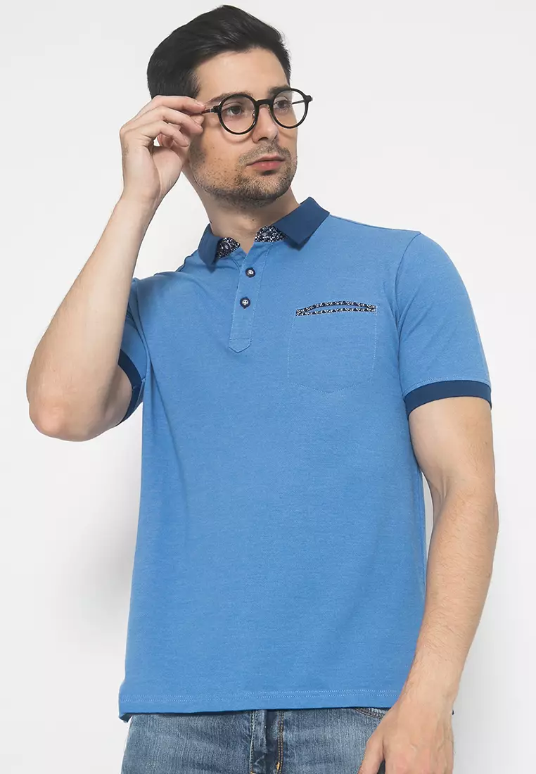 Johnwin - Kaos Casual Polo Pria - Biru - Kantong - ATS.625.M375.01.CSS