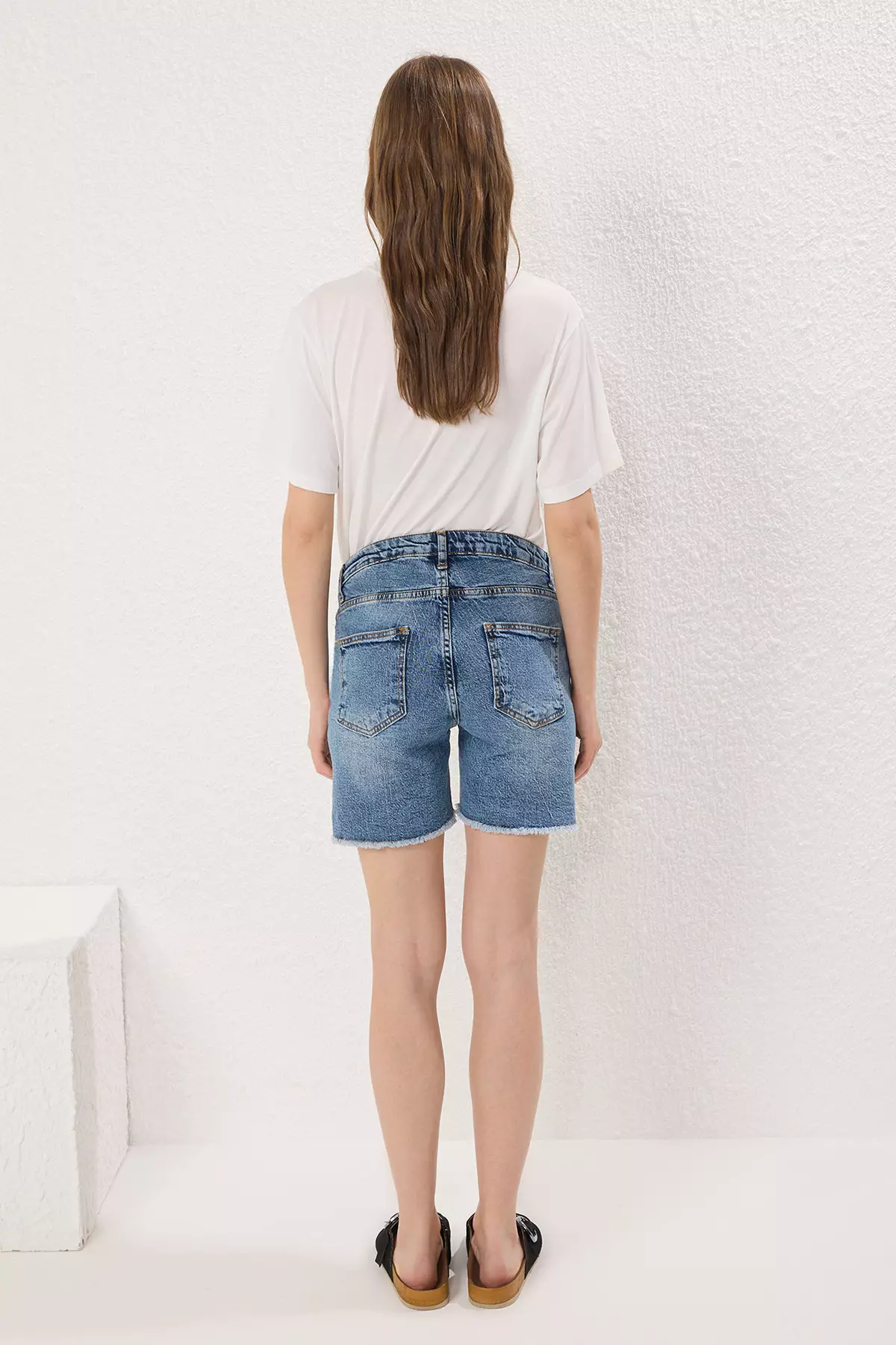 Blue Side Elastic Maternity Denim Shorts TBBSS25AP00029