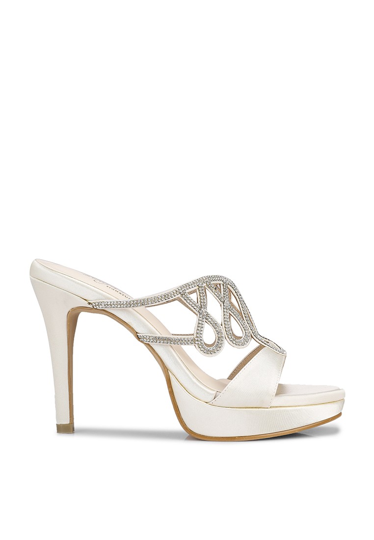 Diana White Platform High Heels with Rhinestone