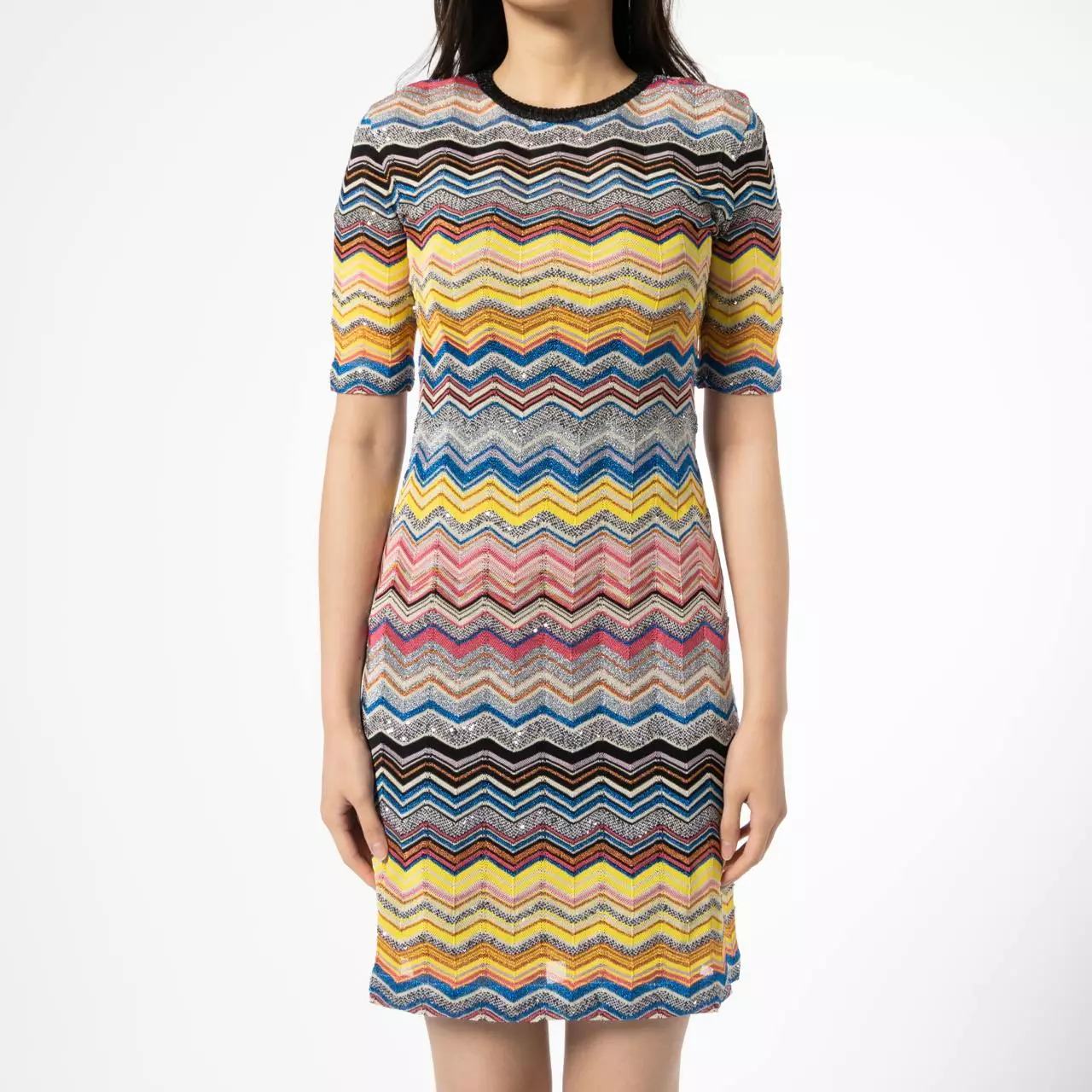 Zigzag Chevron Mini Dress Blue/Yellow Multicolor