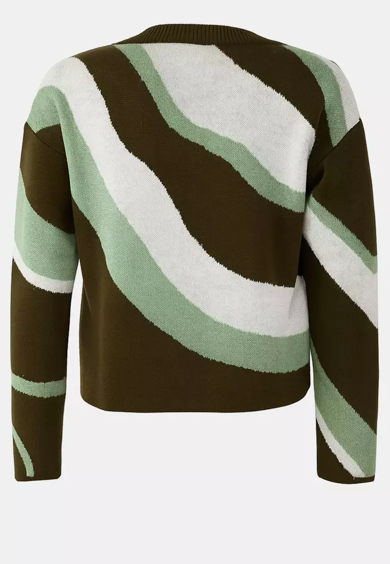Green Patterned 2 Piece Blouse Cardigan Knitwear Cardigan