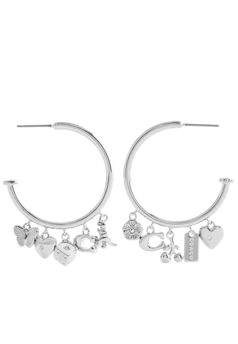 Butterfly And Rexy Charm Hoop Earrings - Silver CCU68
