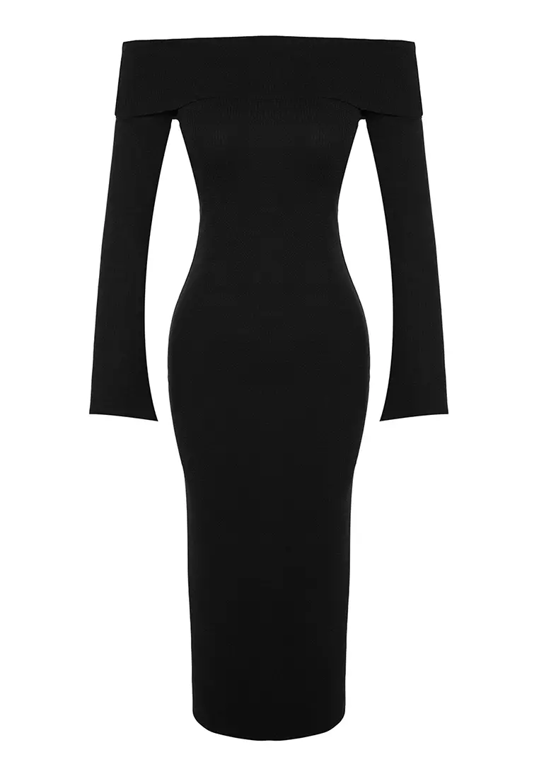 Fitted Off Shoulder Midi Dress