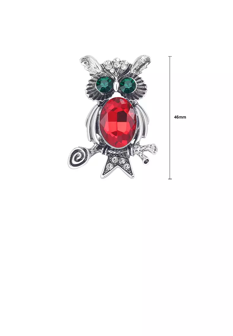 Simple Cute Owl Brooch with Red Cubic Zirconia