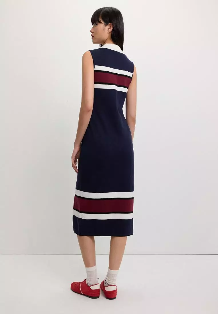 Sleeveless Polo Dress with Front Slit