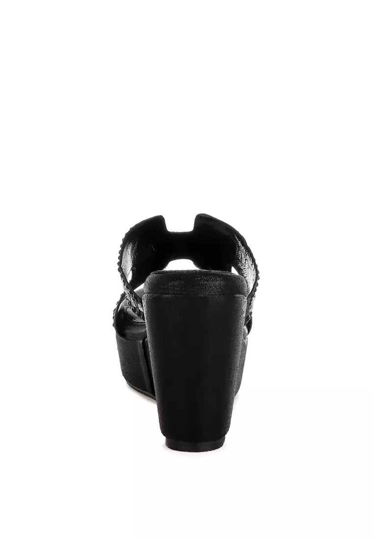 Diamante & Rhinestone Detail Cut-Out Sandals in Black