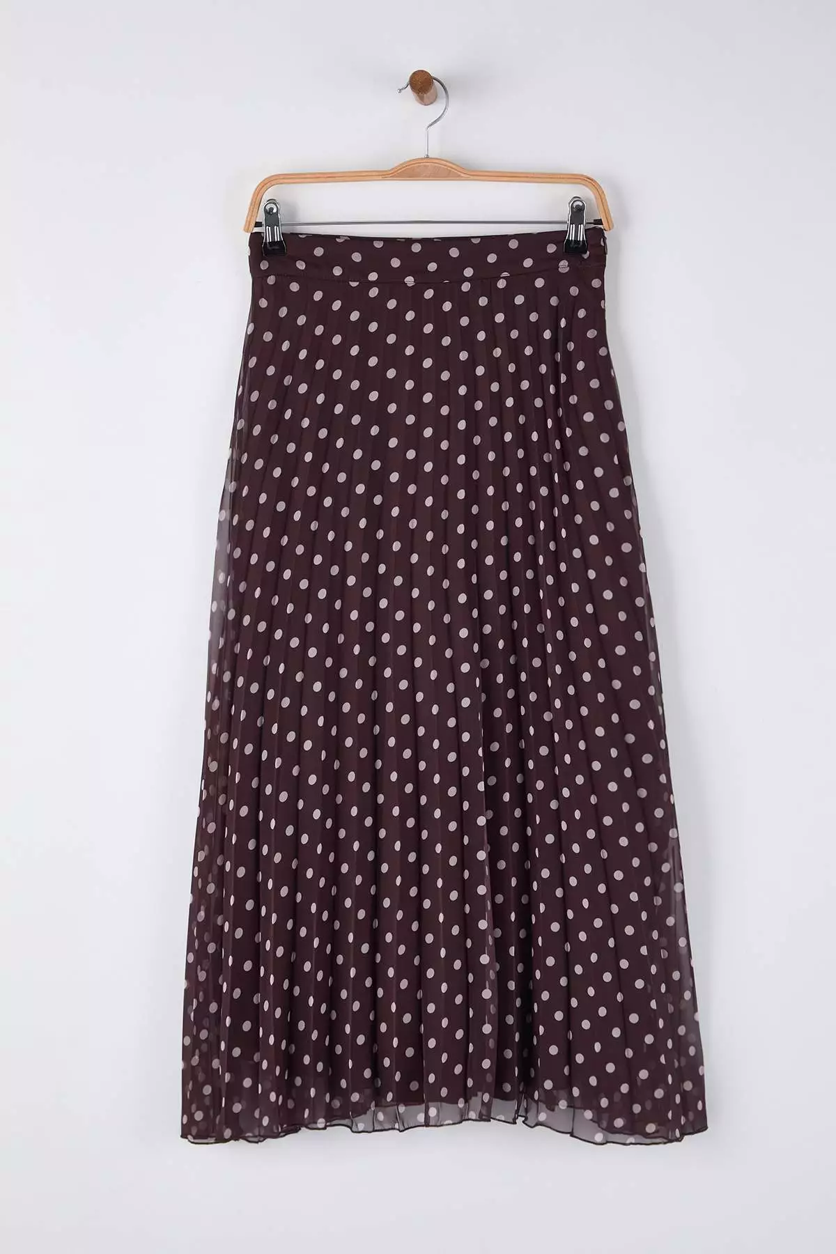 Brown Polka Dot Lined Chiffon Pleated Midi Skirt Twoaw26Et00142