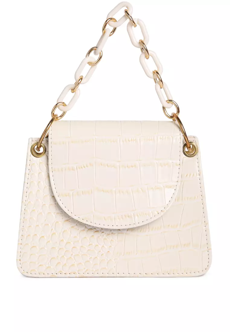 White croc top cross body bag