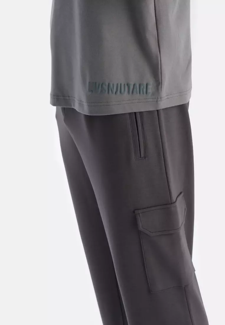 Grey T-Shirt, Slogan Patterned, Crew Neck, Regular Fit, Activewear for Men