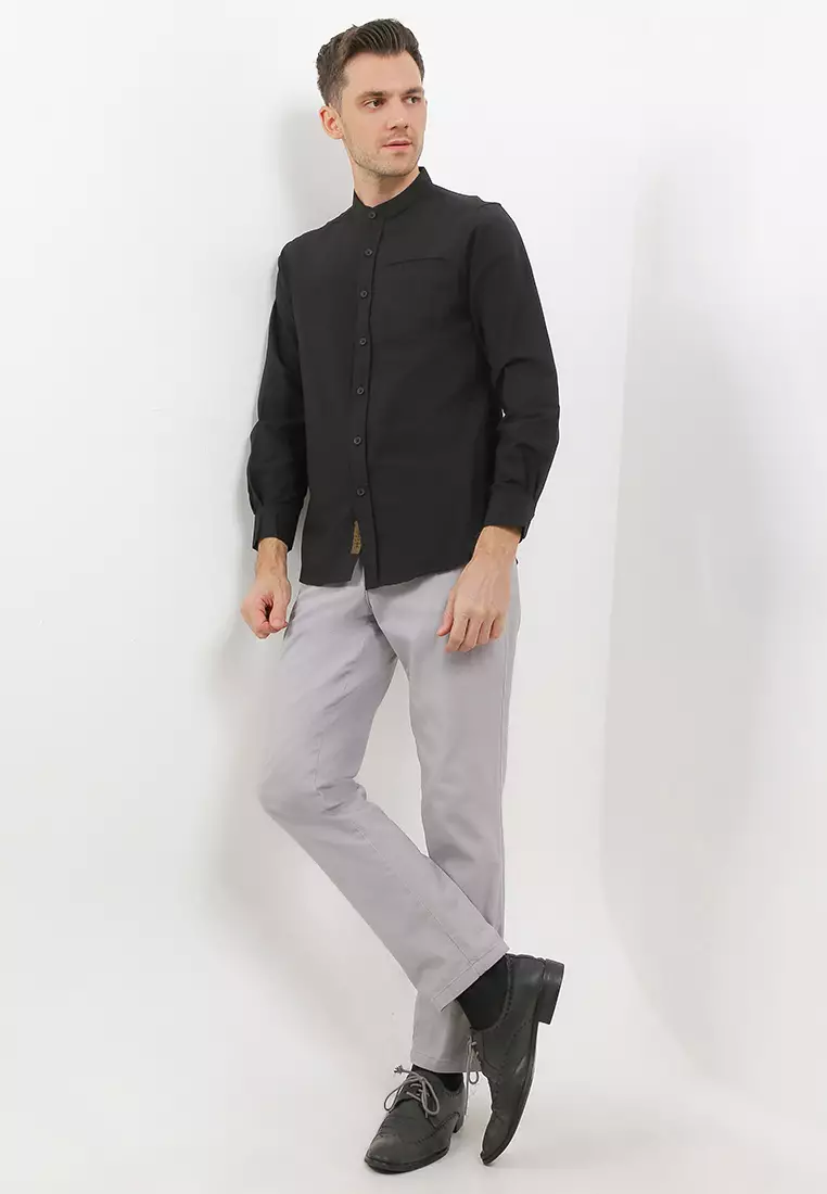 Kemeja Pria Polos Katun Sigaret Lengan Panjang BLACK Exclusive Premium