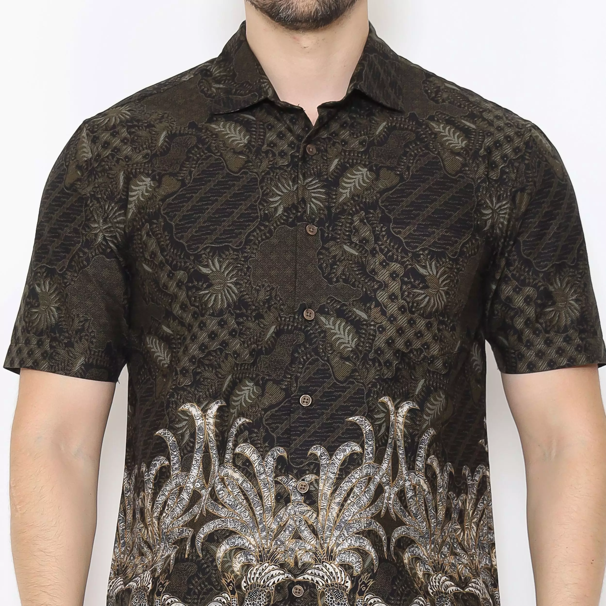 AMK Kemeja Batik Pria Lengan Pendek SHB Ghazan Ss Dark Olive