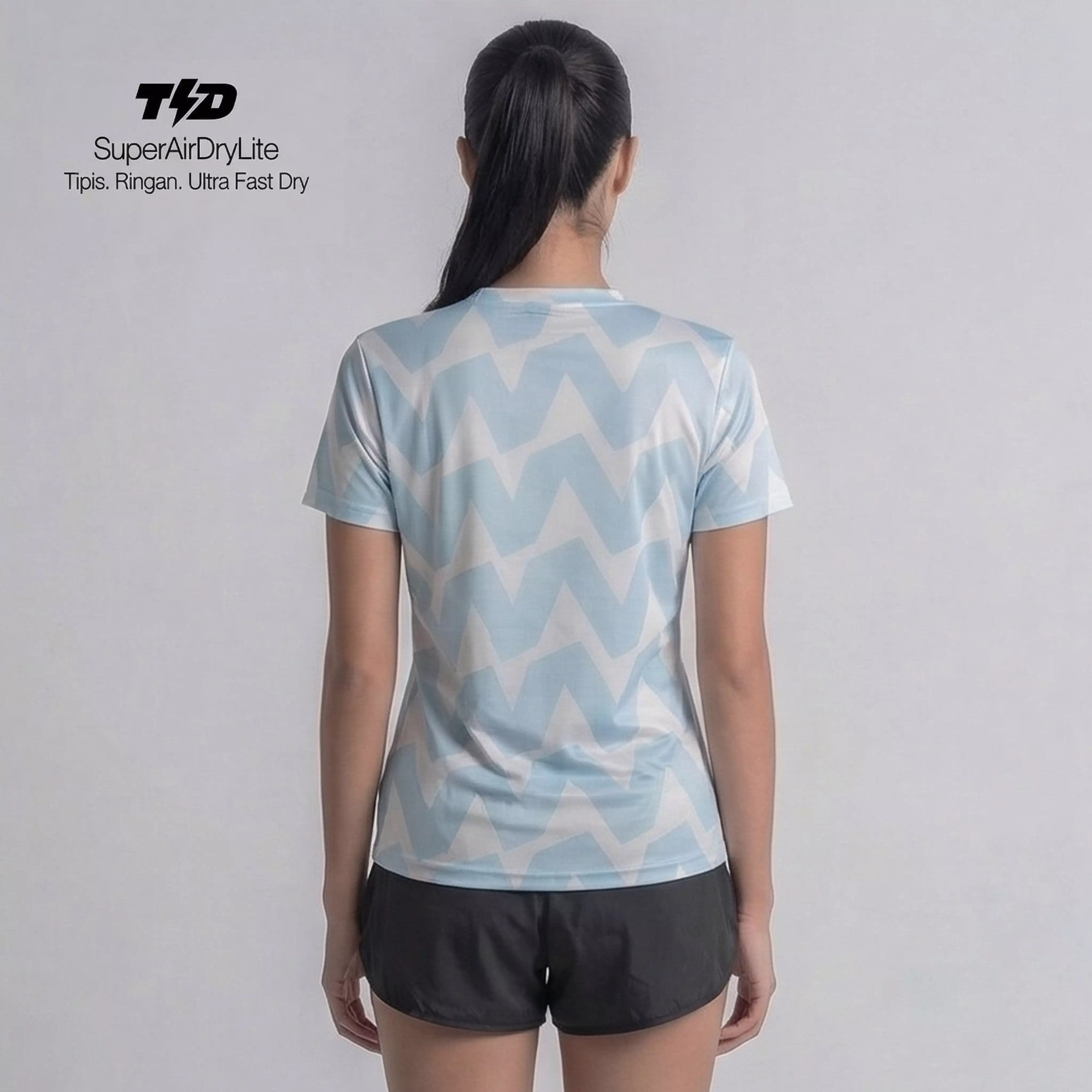 TDACTIVE Kaos Lari Wanita Lengan Pendek Motif big zigzag superairdrylite baby blue LSF49