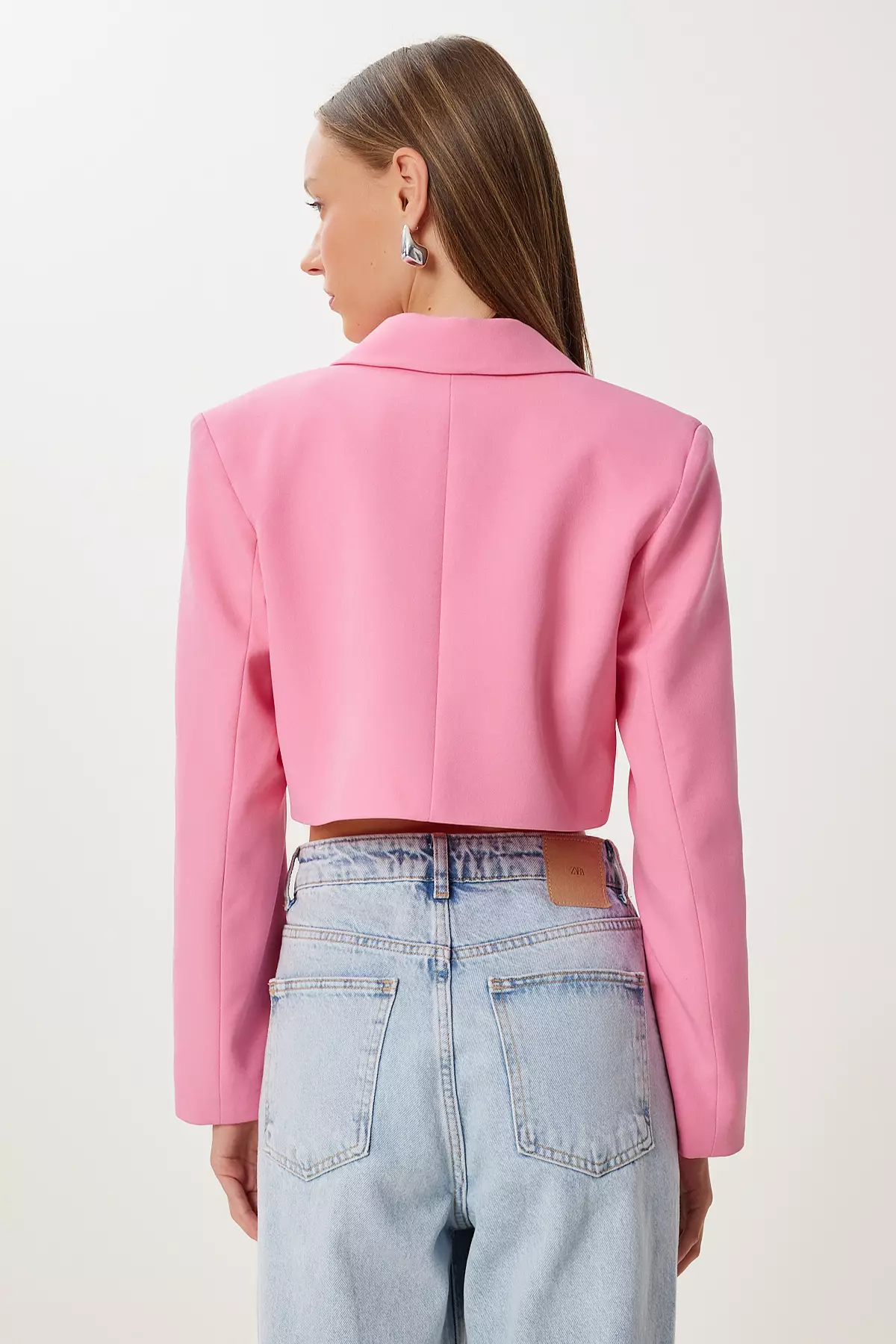 Women's Pink Padded Crop Woven Jacket Kt00019