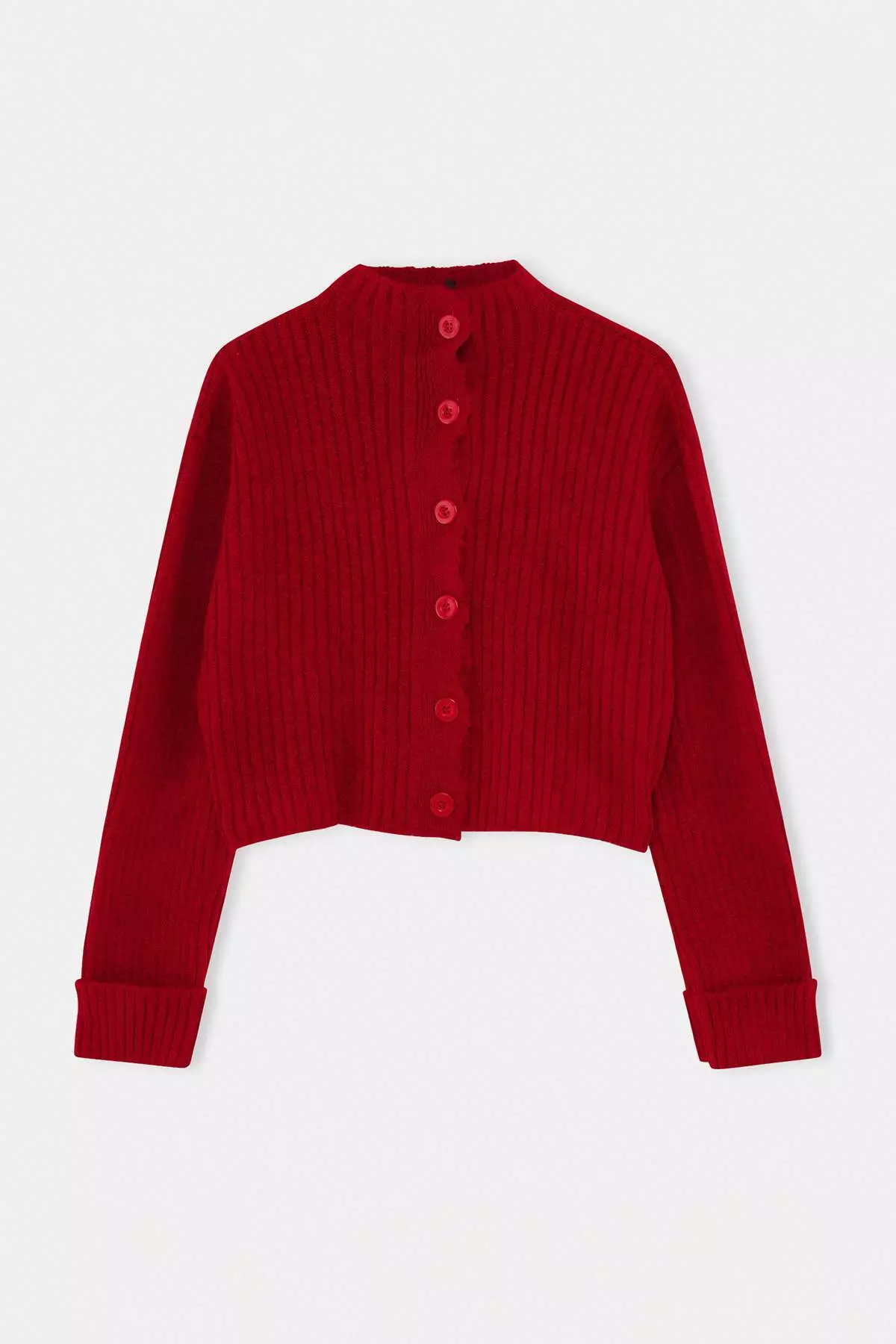 Red Crop Soft Textured High Neck Knitwear Cardigan Twoaw22Hi0174