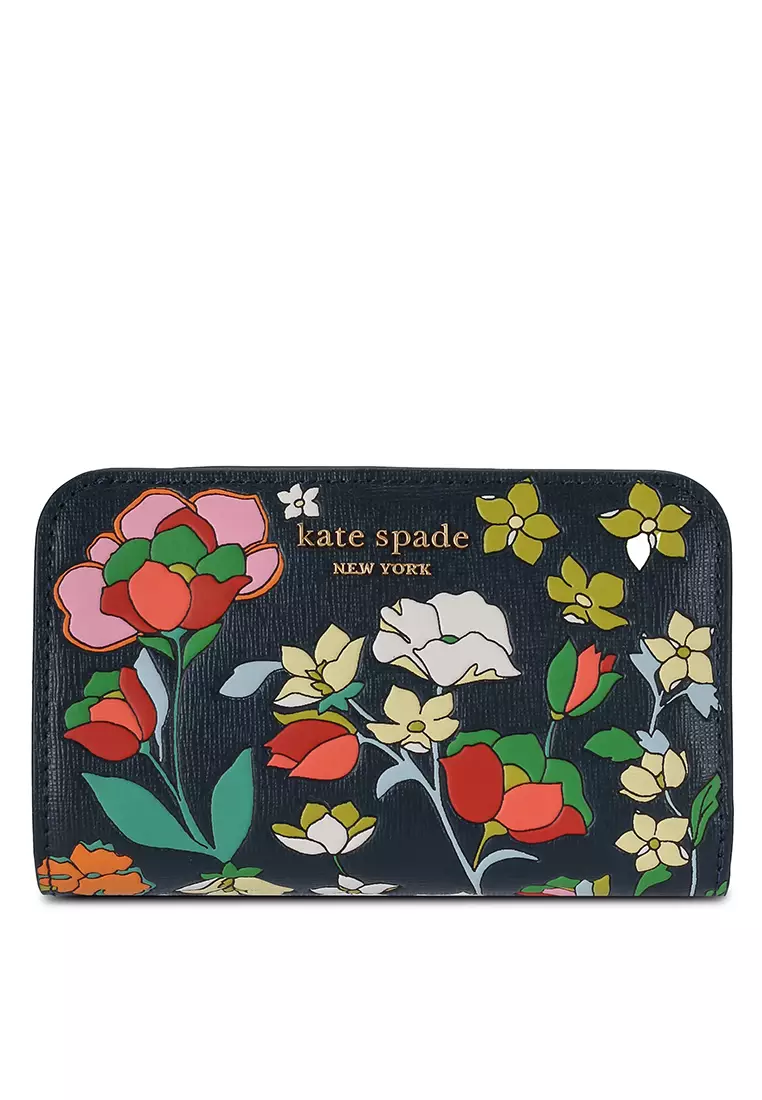 Kate Spade Wristlets Singapore Website - Blazer Blue Multicolor Morgan  Flower Bed Embossed Card Womens