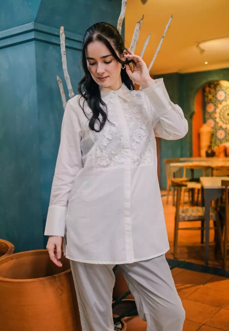 Urban Exchange Miranda White Shirt - Atasan Tunik Kemeja Putih Warna White