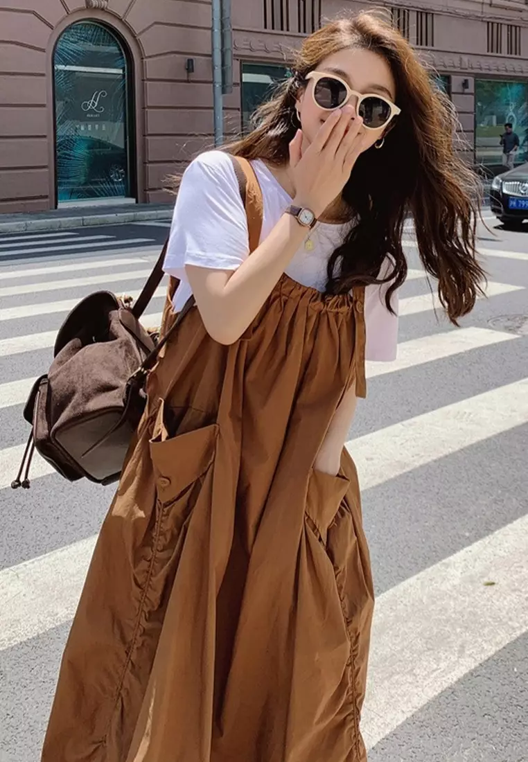 2025新款寬鬆中長款背帶裙連衣裙CA24041077BW