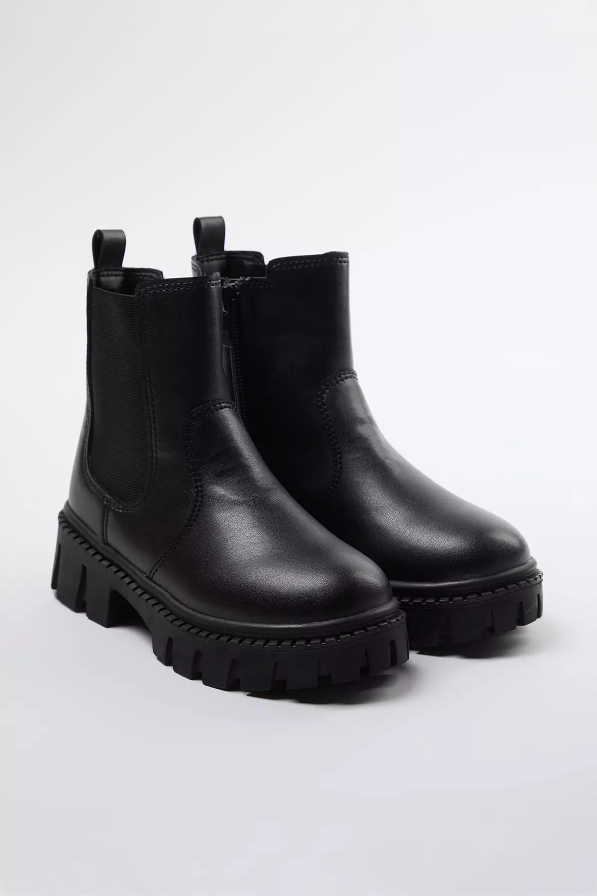 Black Elastic Big Girls Chealsea Kids Boots Takaw25Bo00039