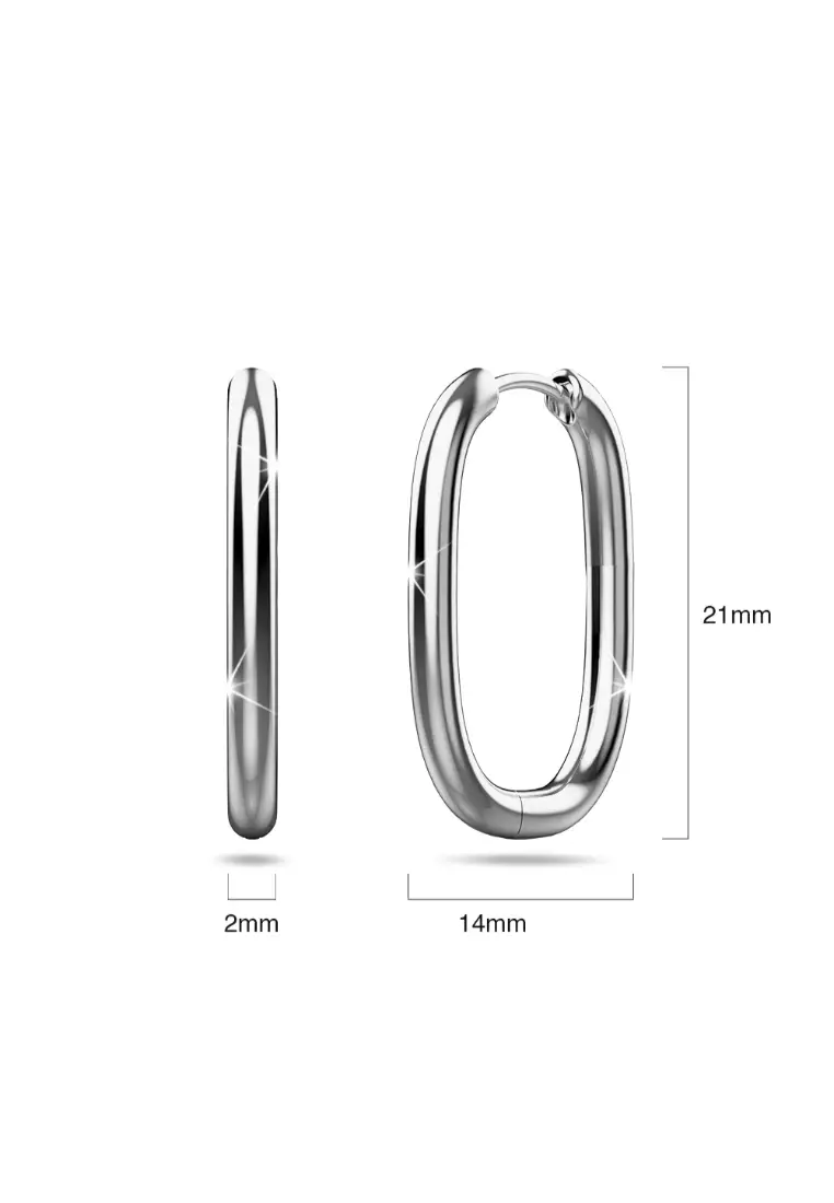 Solid 925 Sterling Silver Social Oval Huggie Earrings