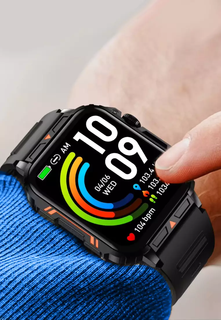 Unisex IOS/Android IP Black SmartWatch with Black Rubber Strap