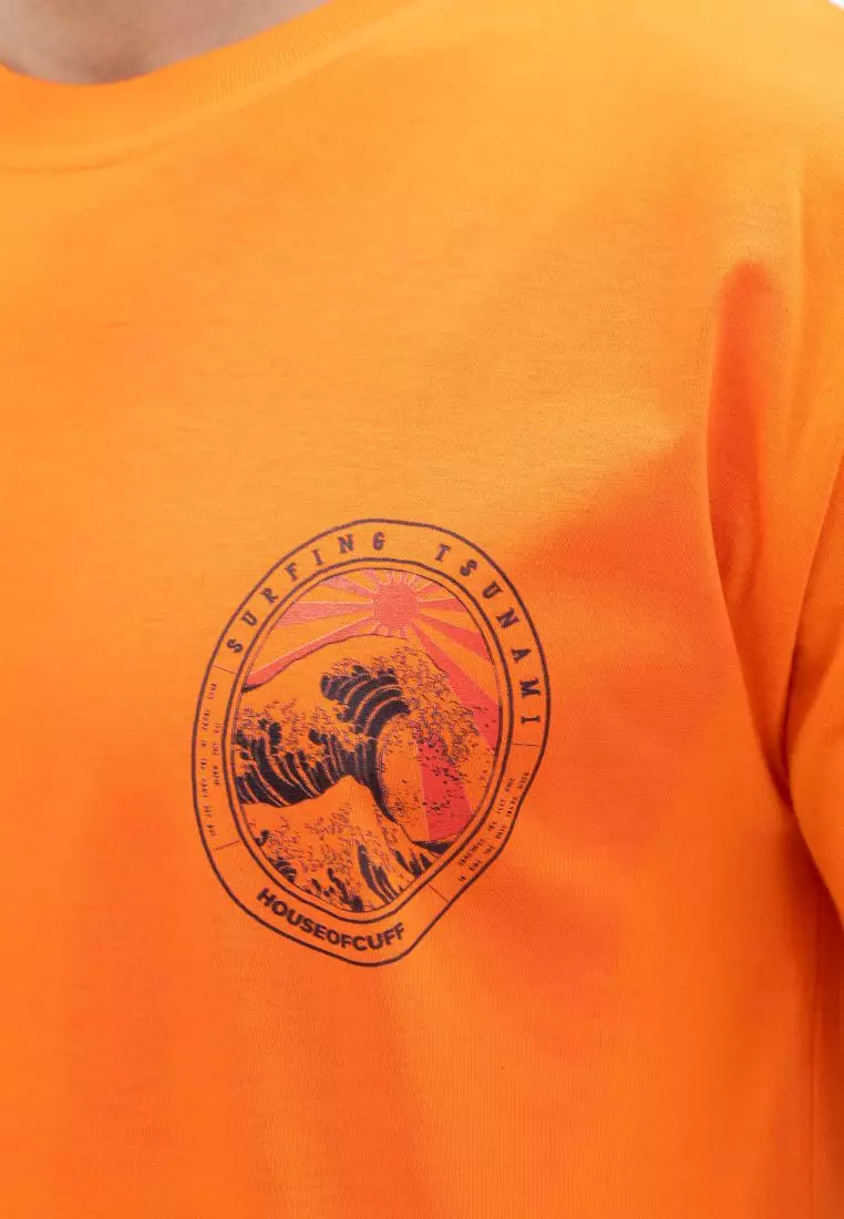 Houseofcuff T-shirt Kaos Motif Surfing Pendek Jingga Size S-4XL