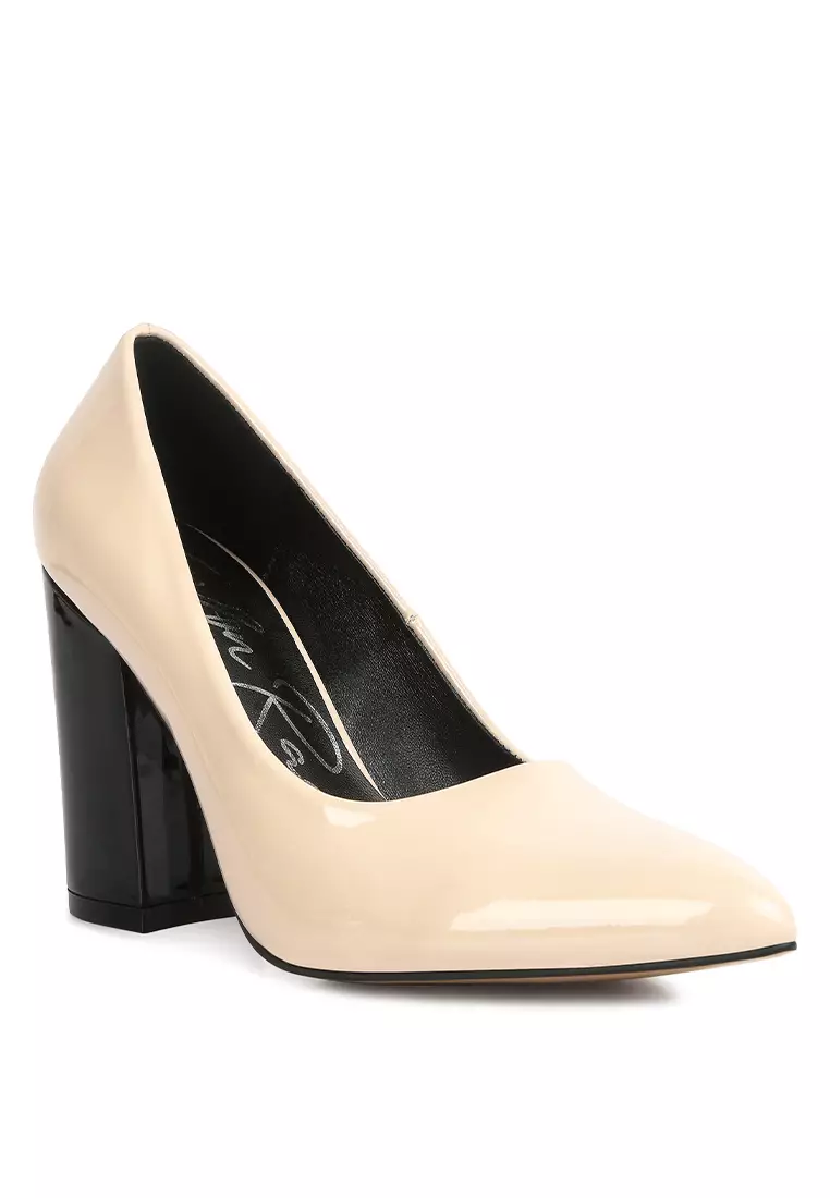 Block Heeled Formal Pumps in Nude
