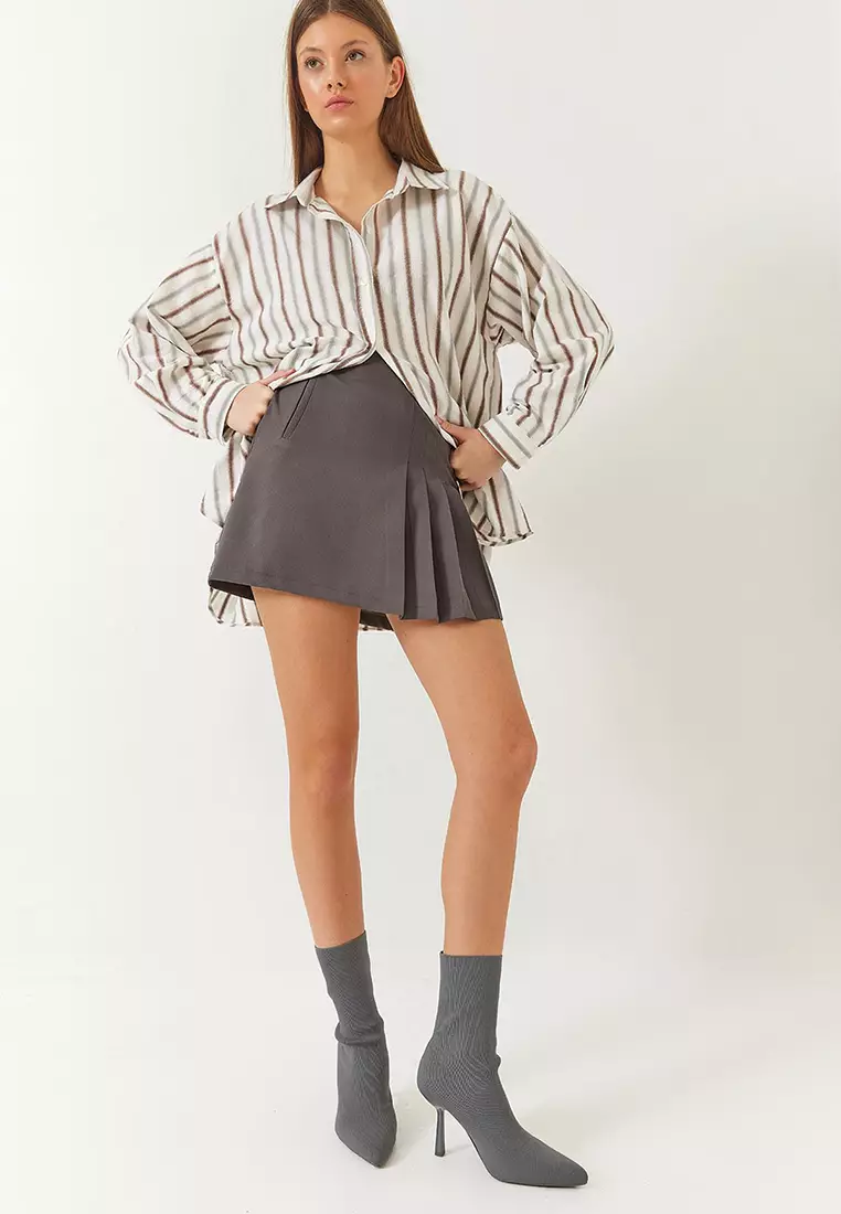 Women's High Waist Pleated Mini Atlas Skirt 7151 60261429